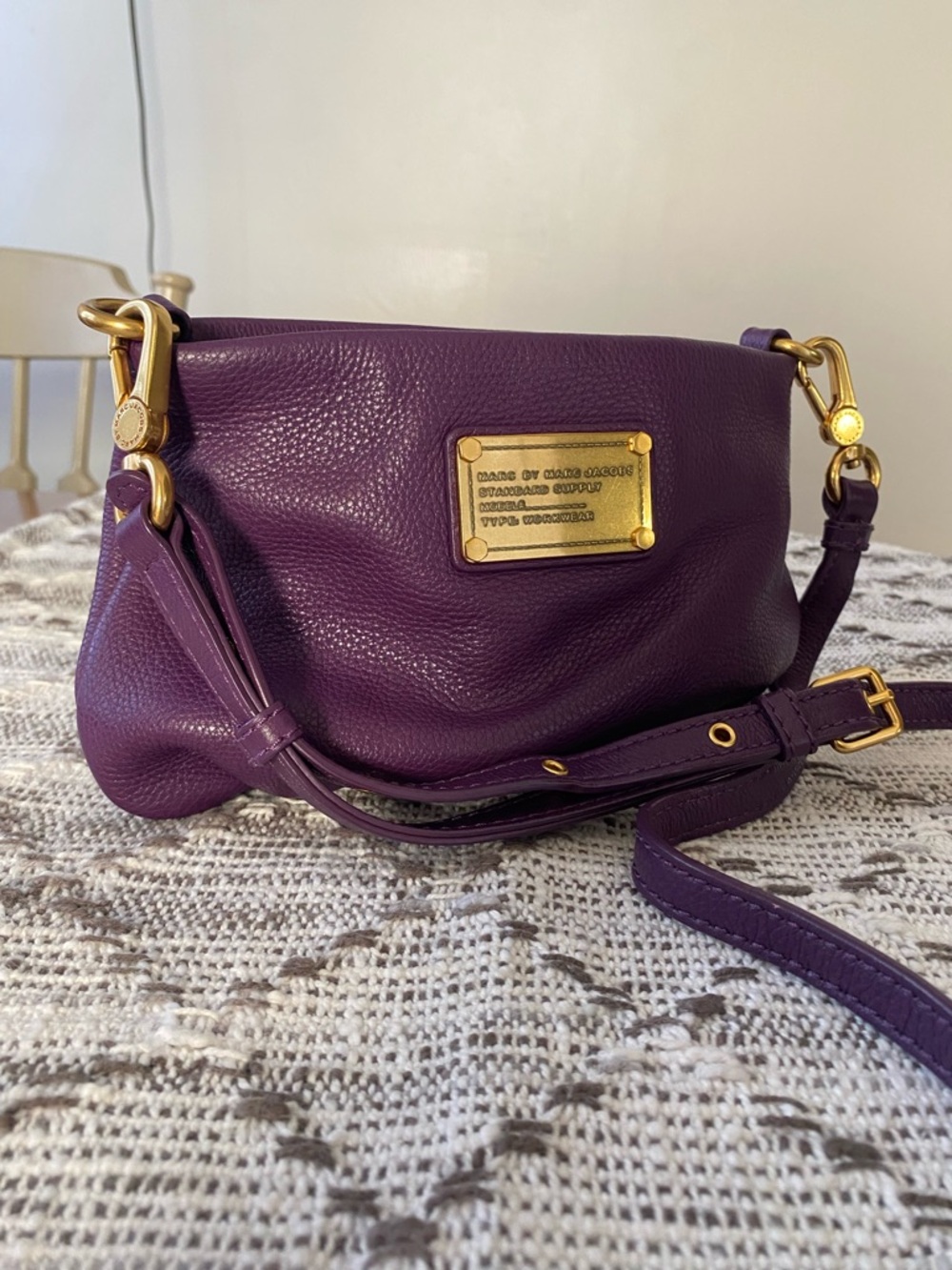 Marc by Marc Jacobs Plum Purple Leather Crossbody with Gold Plate